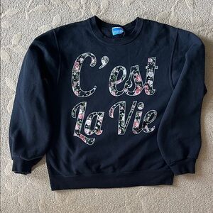 Urban Outfitters Crewneck Sweater with Pink Floral 'C'est La Vie' Graphic